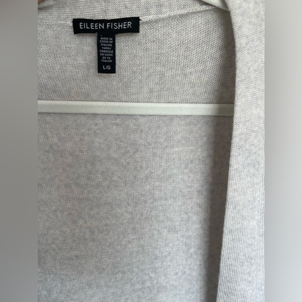 Eileen Fisher Fine Merino Wool Long V Neck Cardigan with Pockets Light Gray L - Picture 10 of 11